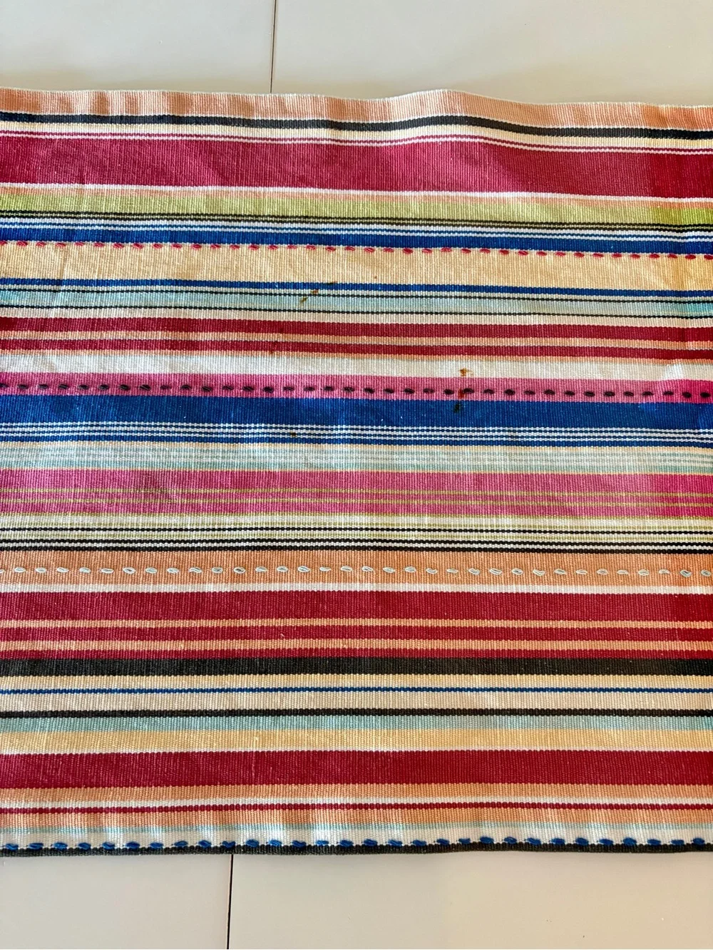 Vintage Multicolor Striped Table Runner 80”x16”